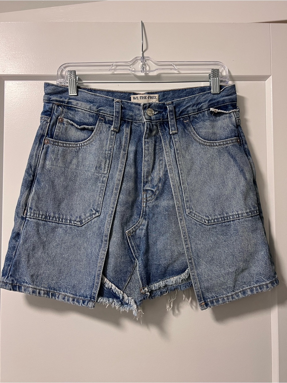 We The Free Blue Denim High-Rise Split-Hem Bare with Me Denim Skirt 27